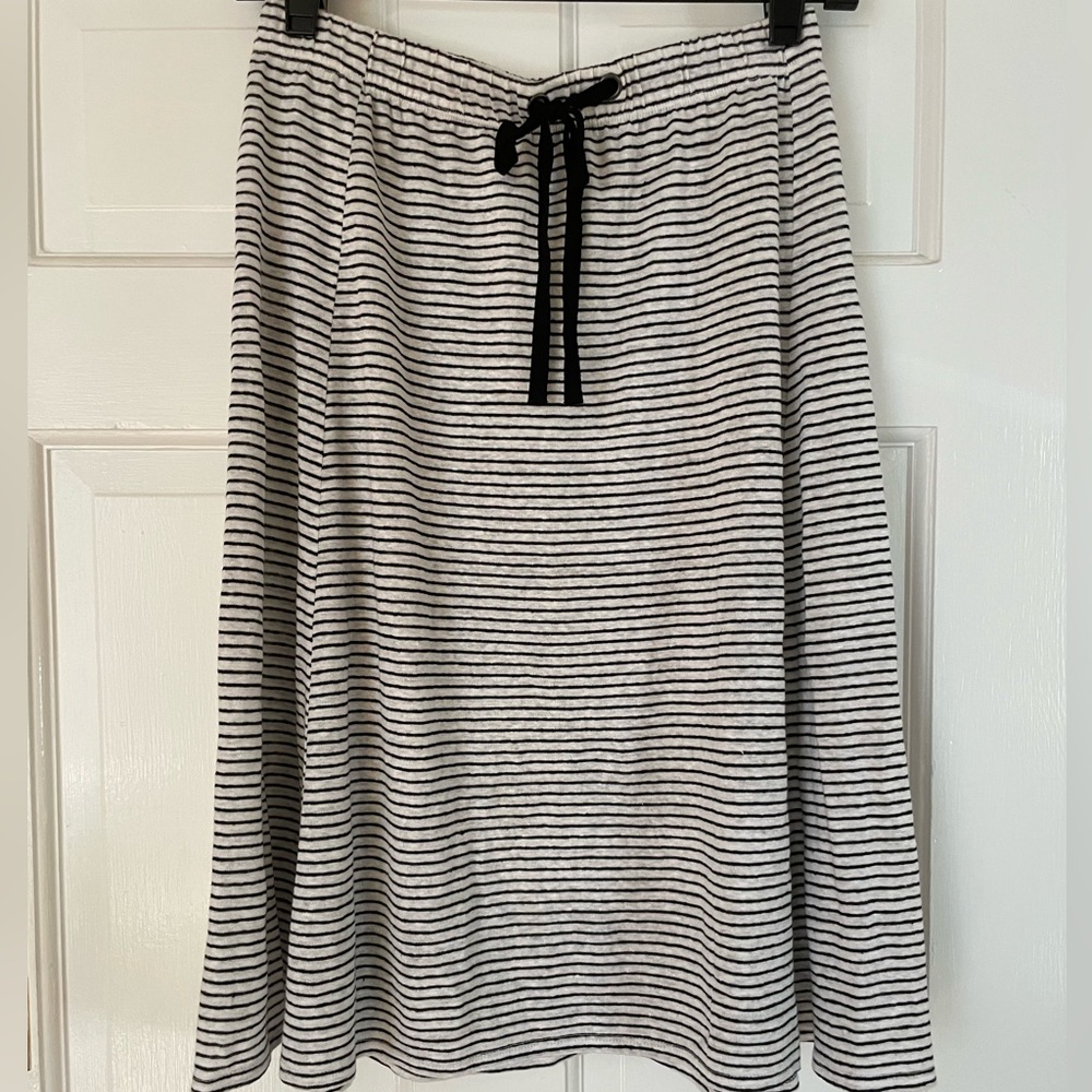 Eileen Fisher Black + White Striped Organic Linen Skirt Size Petite PP
